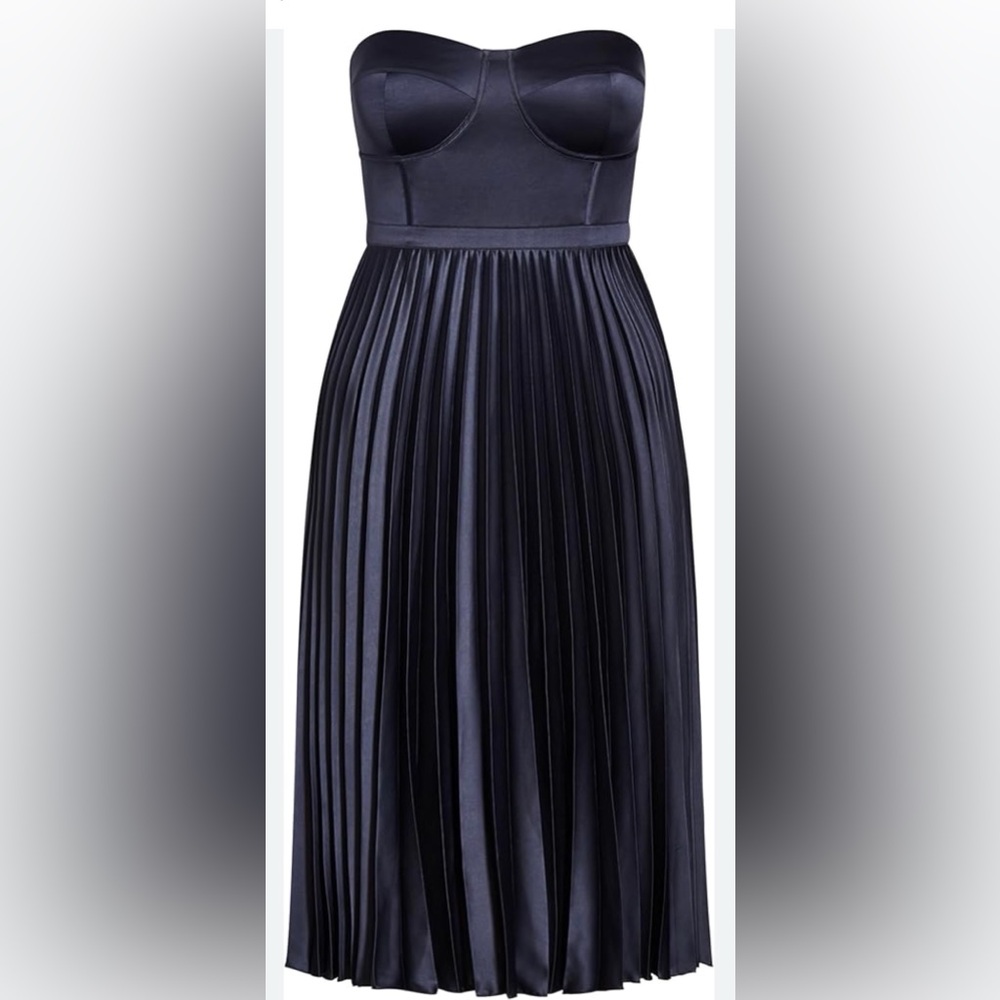 NWT City Chic Gianna Strapless Bustier Pleated Satin Maxi Dress Navy 18W Formal